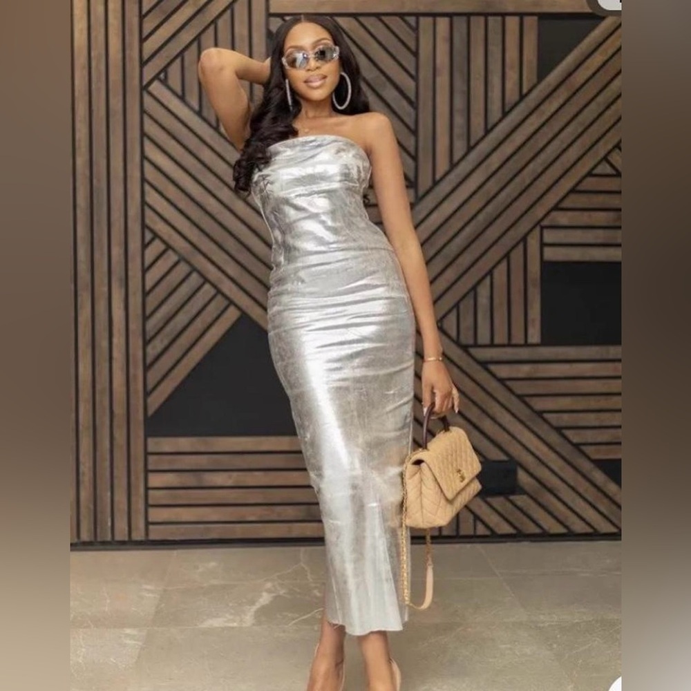 Zara Badeau Silver Metallic Maxi Dress